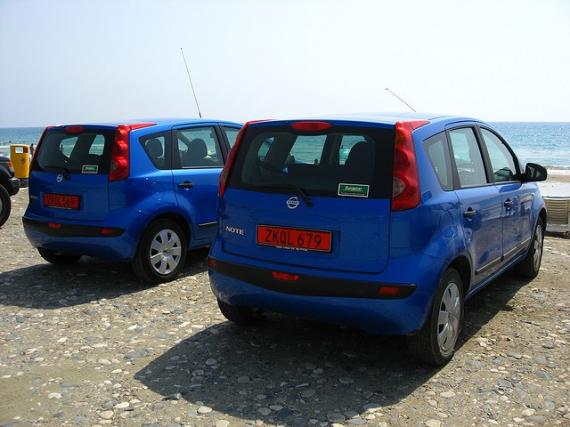 'Two Blue Nissan Notes - Kourion Beach, Kourion, Cyprus' - Cyprus